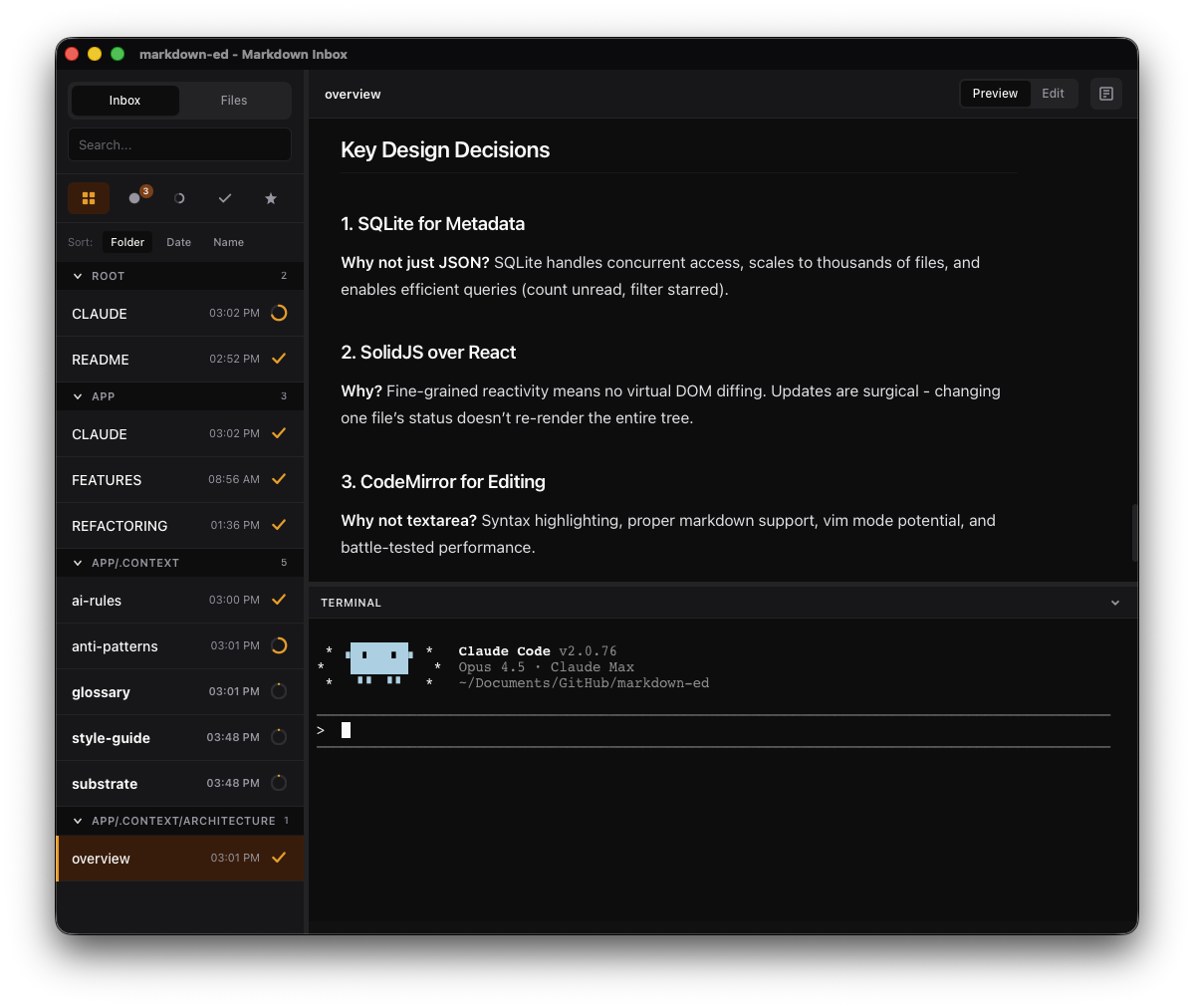Markdown Inbox app screenshot